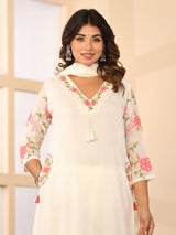 White floral women kurti set