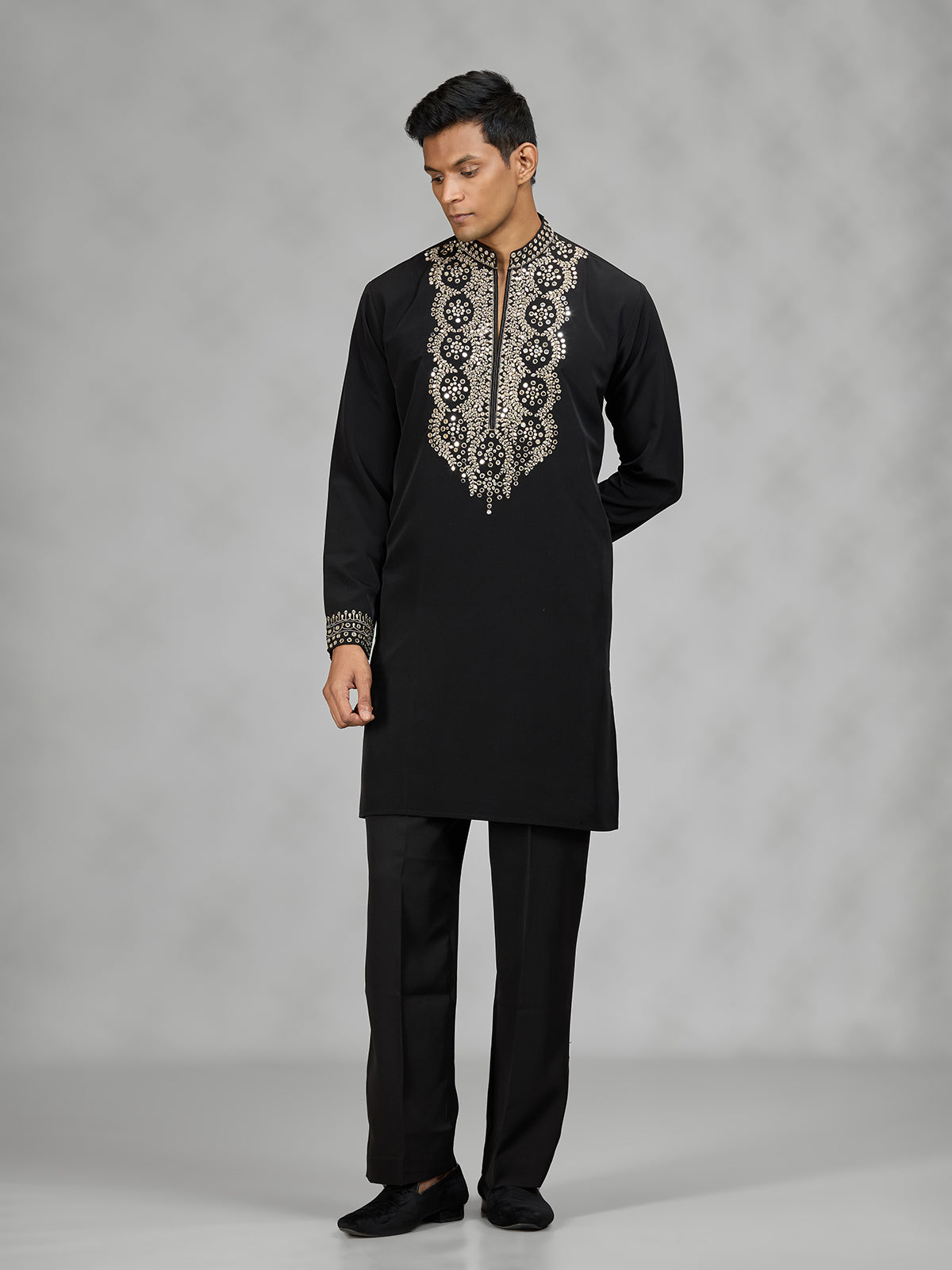 Black contemporary mens kurta suit