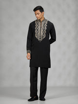 Black contemporary mens kurta suit
