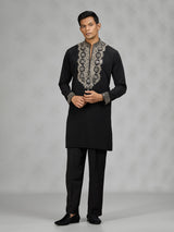 Black contemporary mens kurta suit