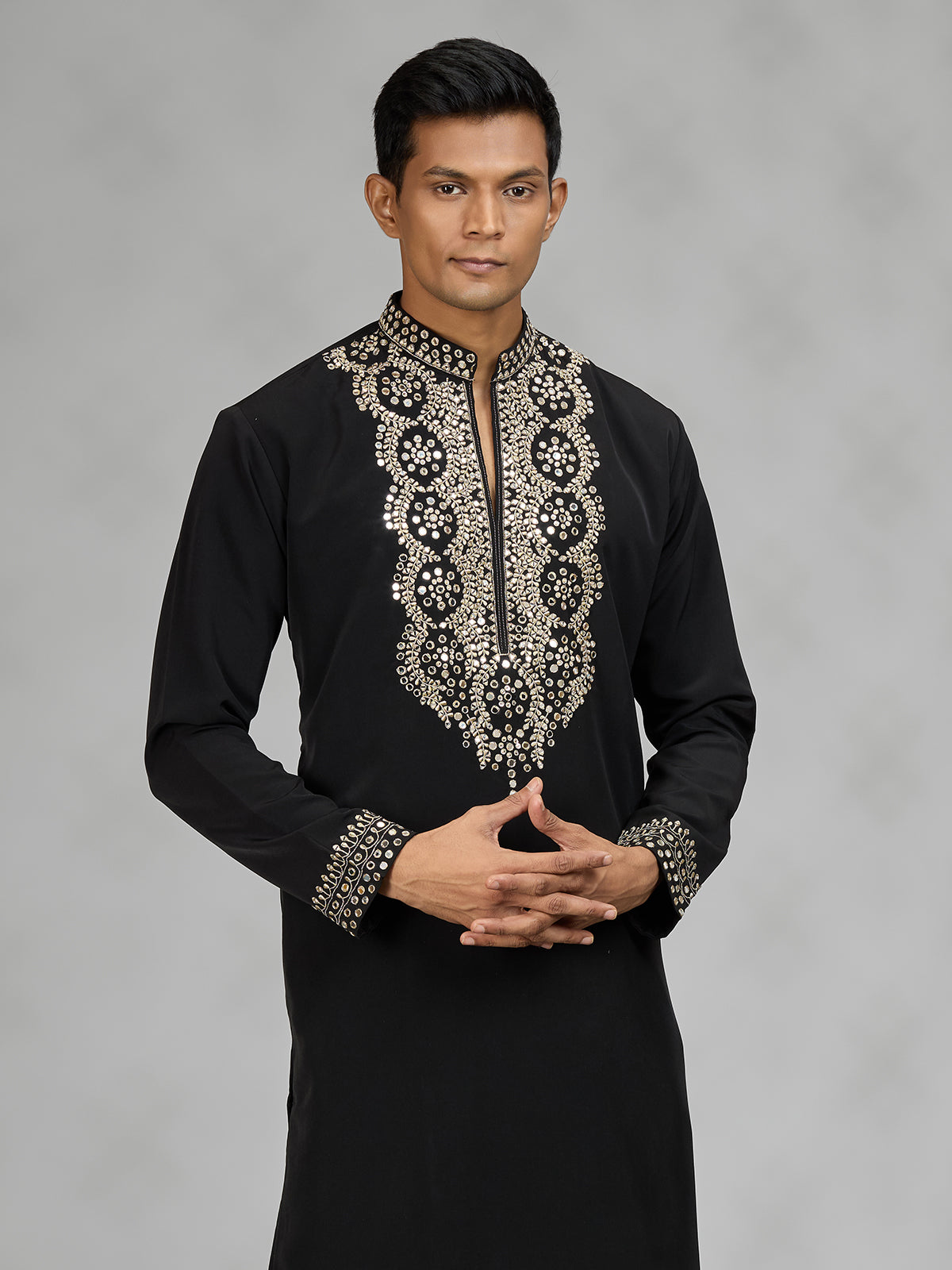 Black contemporary mens kurta suit
