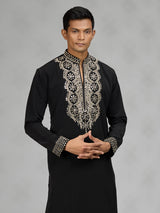 Black contemporary mens kurta suit