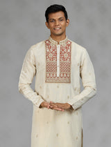 Cream floral grid mens kurta suit