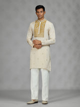 Cream ivory floral mens kurta suit
