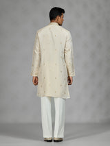 Cream ivory floral mens kurta suit