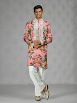 Pink vintage tapestry mens kurta suit