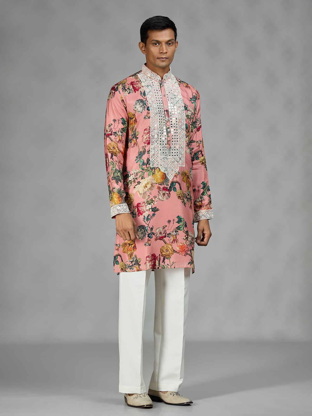 Pink vintage tapestry mens kurta suit