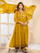 Mustard yellow paisley women kurti set