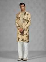 Beige botanical shadow mens kurta suit
