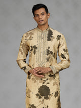 Beige botanical shadow mens kurta suit