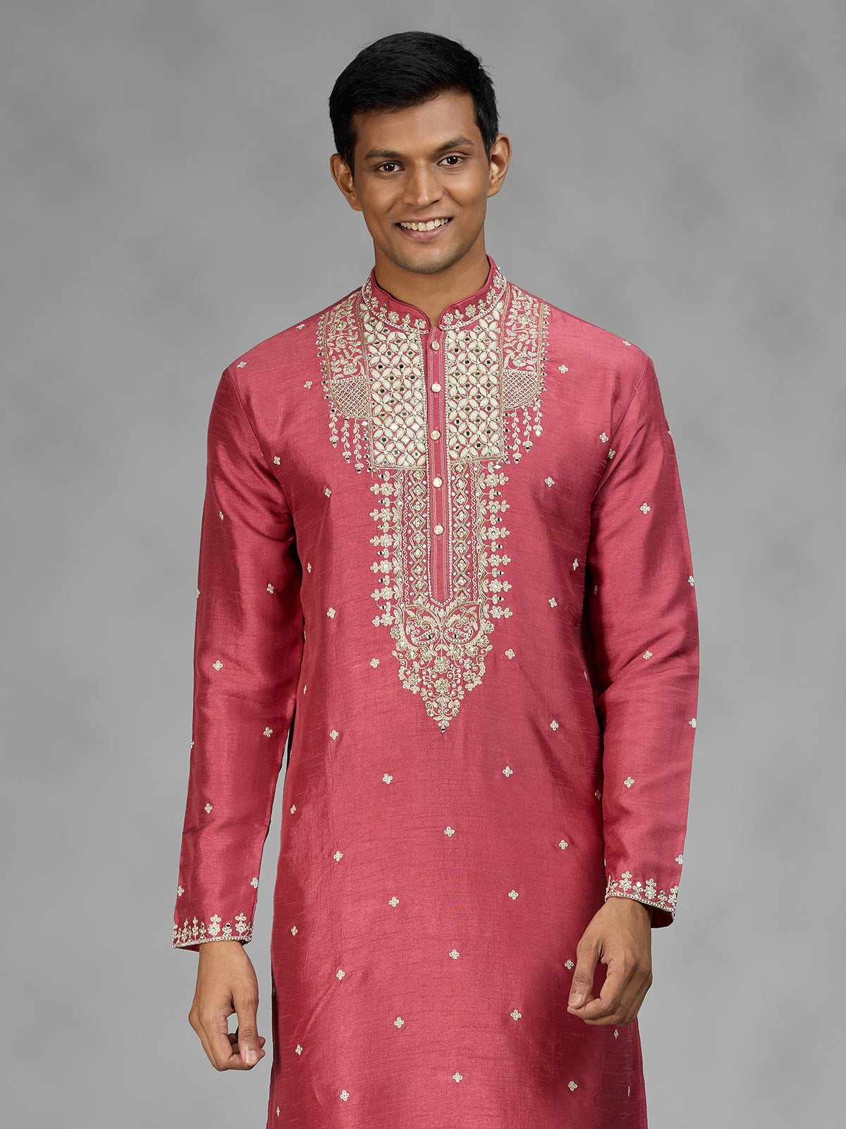 Rose pink ornate mens kurta suit