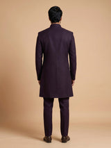 Deep wine tonal embellished crest indowestern suit for mens