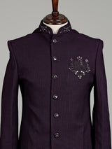 Deep wine tonal embellished crest indowestern suit for mens