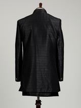 Jet black Swarovski embellished longline indowestern suit for mens