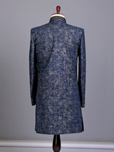 Blue jacquard silk premium mens indo western