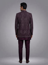 Deep wine embroidered layered indowestern suit for mens