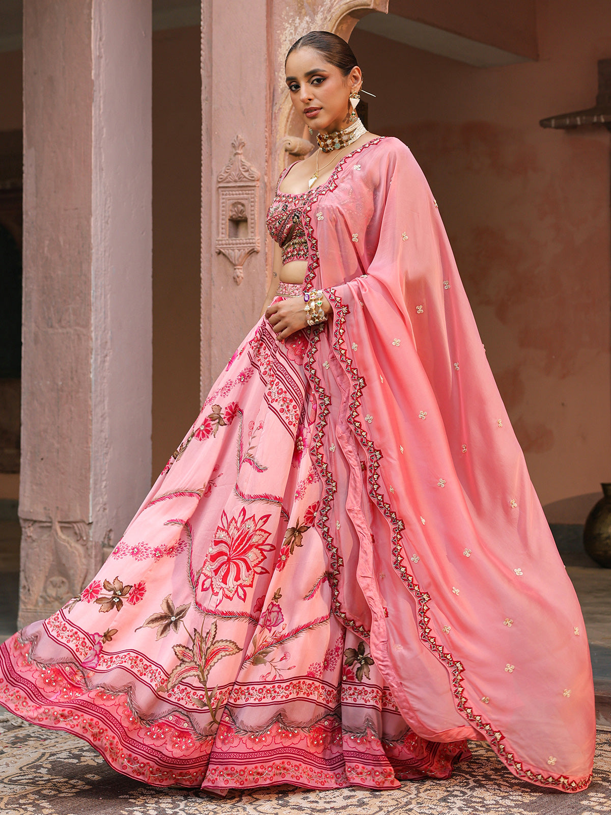 Light pink heavy embellished lehenga choli with elegant dupatta