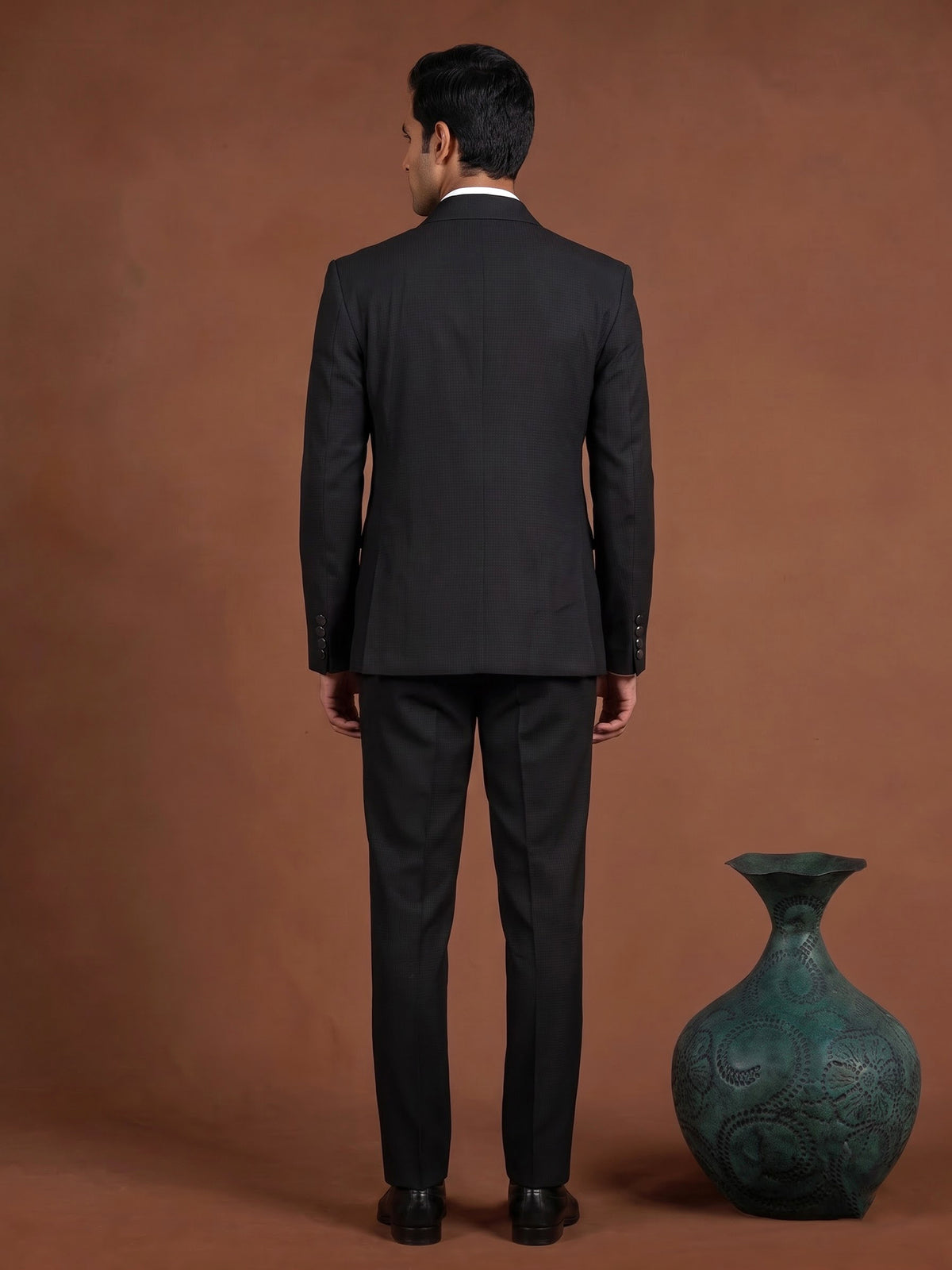 Classic black silk designer notch lapel coat suit for mens