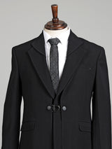 Classic black silk designer notch lapel coat suit for mens