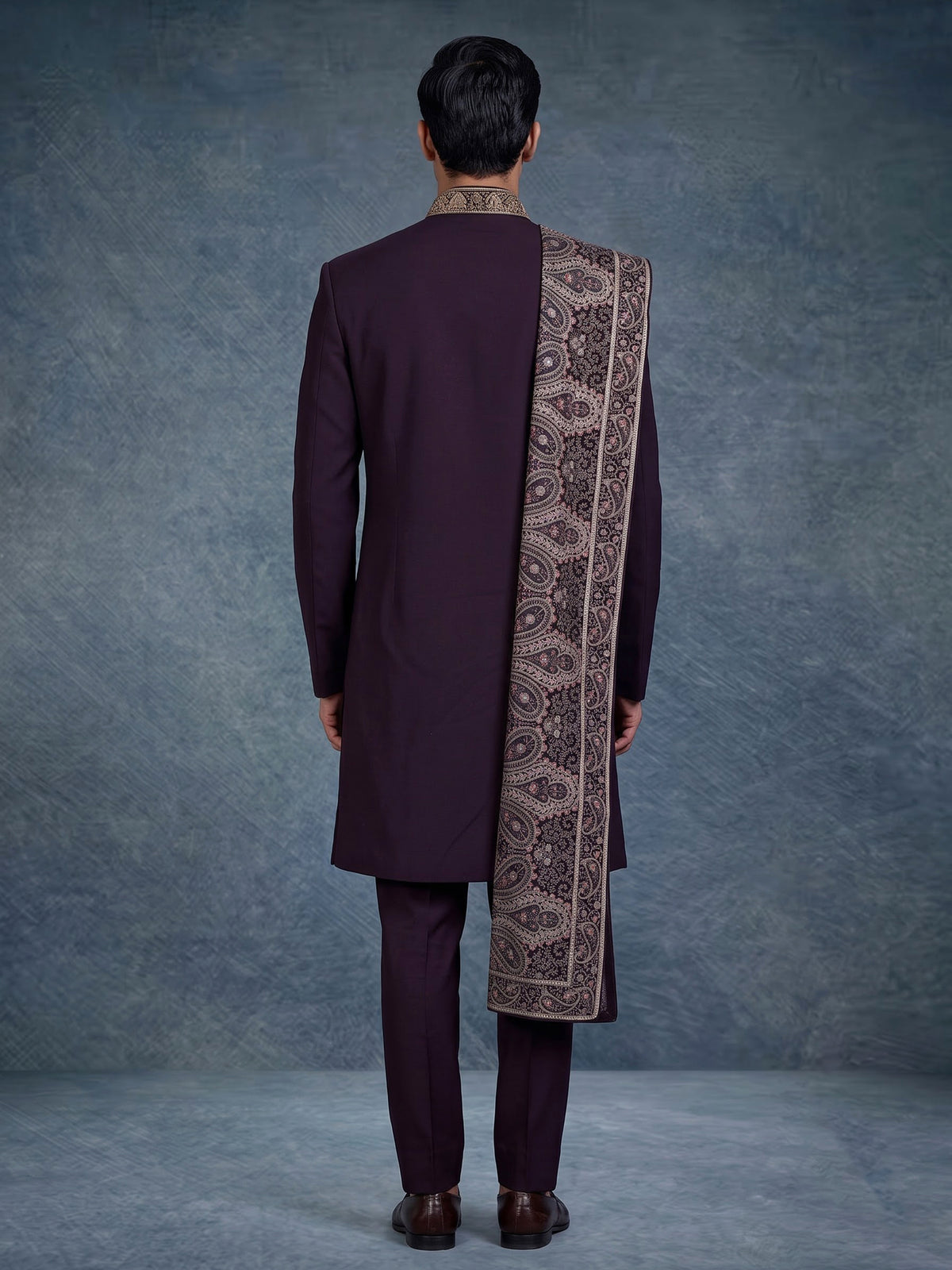 Wine embellished premium mens indo western