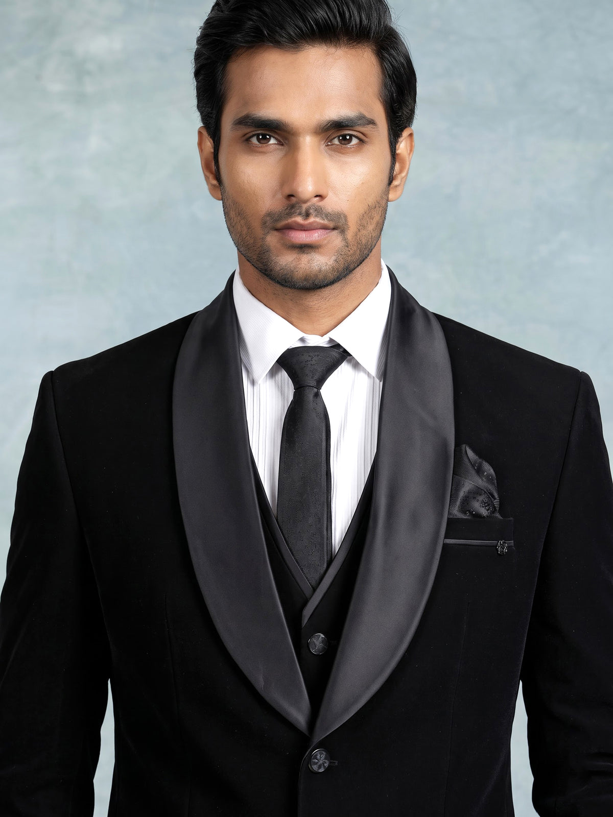 Black terry rayon designer shawl lapel coat suit for mens