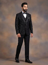 Black silk embroidered shawl lapel coat suit for mens weddings