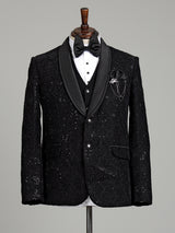 Black silk embroidered shawl lapel coat suit for mens weddings