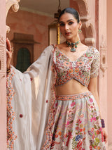 Cloud grey floral printed lehenga choli with elegant dupatta