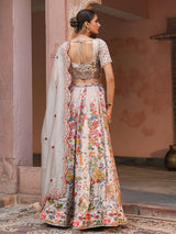 Cloud grey floral printed lehenga choli with elegant dupatta