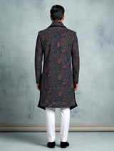 Black georgette embroidered bandhgala indowestern set for mens weddings