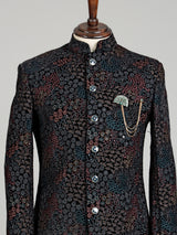 Black georgette embroidered bandhgala indowestern set for mens weddings