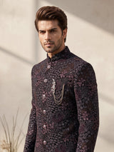 Black georgette embellished sherwani indowestern set for mens weddings