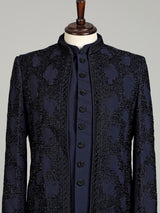 Navy terry rayon layered bandhgala indowestern set for mens weddings