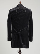 Black velvet Swarovski zardosi overlay indowestern set for mens