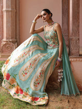 Sky blue floral lehenga choli with elegant embellished dupatta