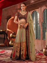 Pista green paisley printed lehenga choli with elegant dupatta