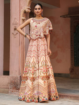 Cream traditional printed lehenga choli with elegant designer jacket