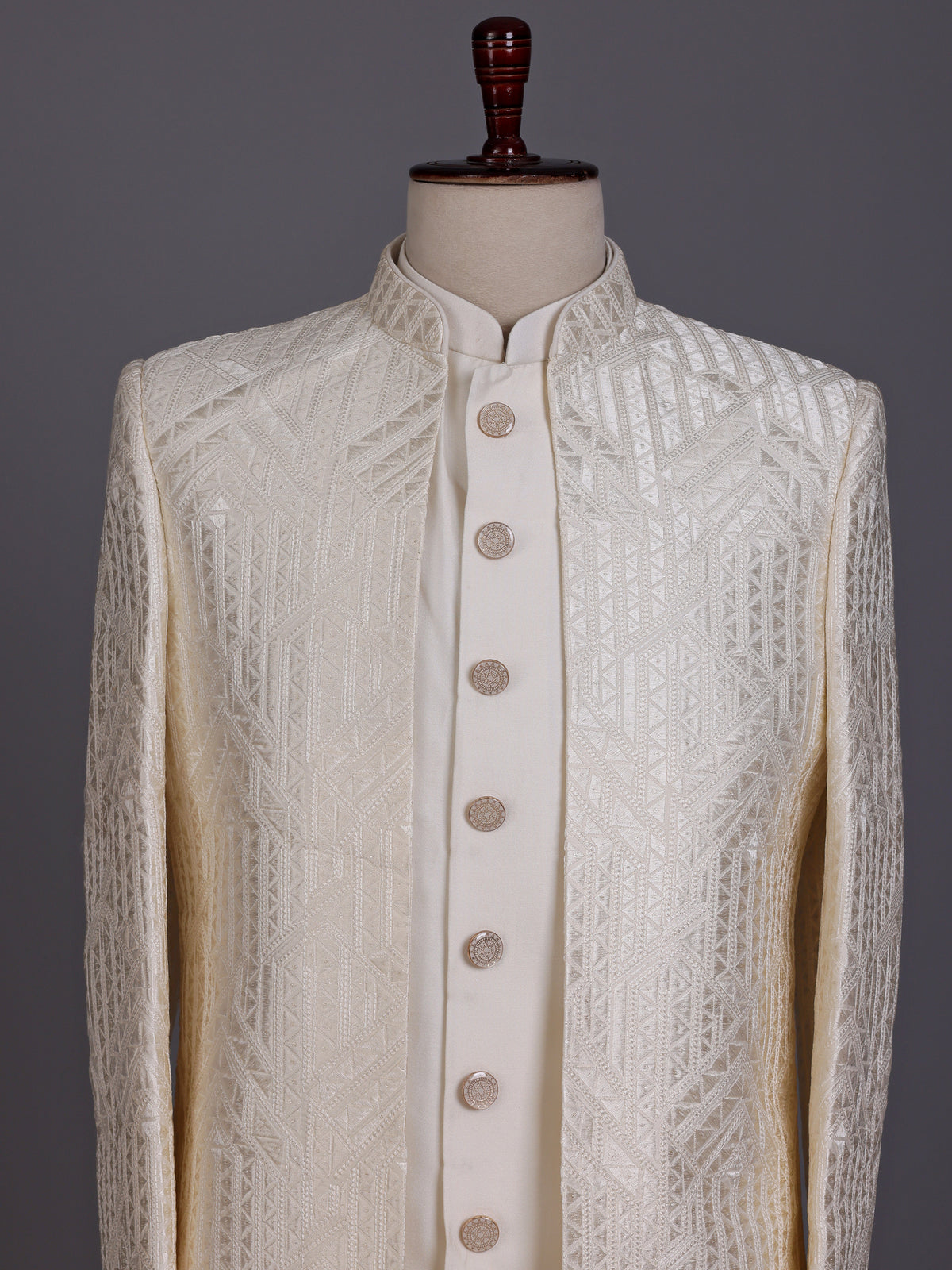 Cream architectural mens indo western