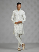 Off white embroidered mens kurta pajama