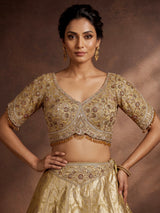 Gold banarasi silk designer lehenga with zardosi and embellished dupatta