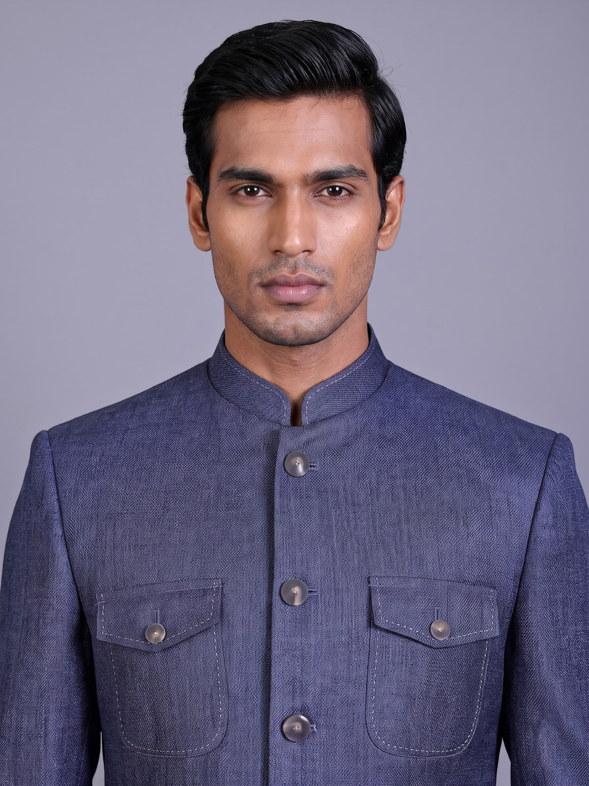 Denim blue tailored mens jodhpuri suit