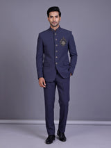 Stone blue royal crest mens jodhpuri suit
