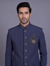 Stone blue royal crest mens jodhpuri suit