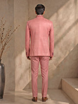 Muted pink textured jodhpuri suit for mens with floral beadwork