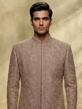 Dark beige opulent mens sherwani