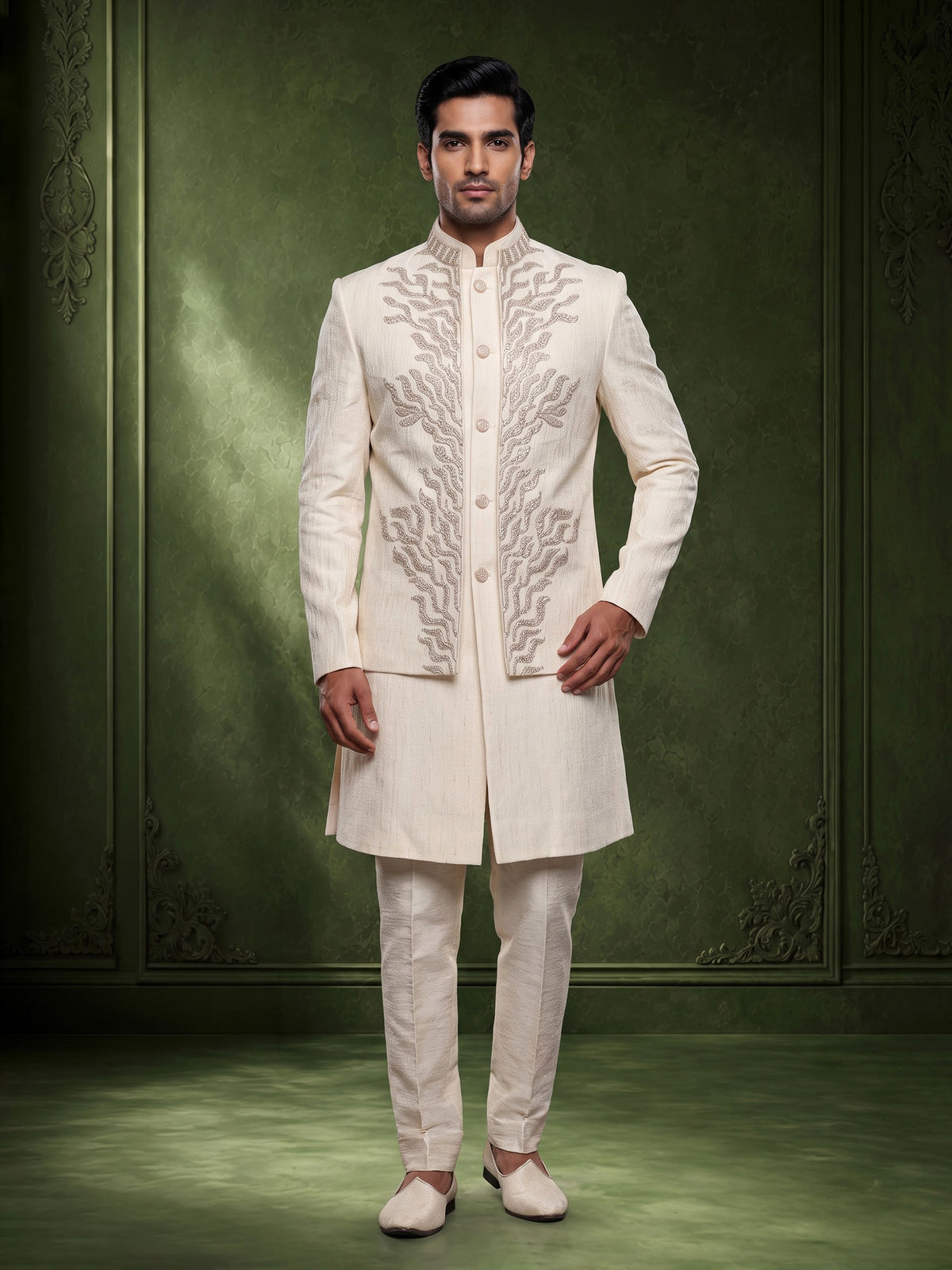 Beige refined mens waistcoat set