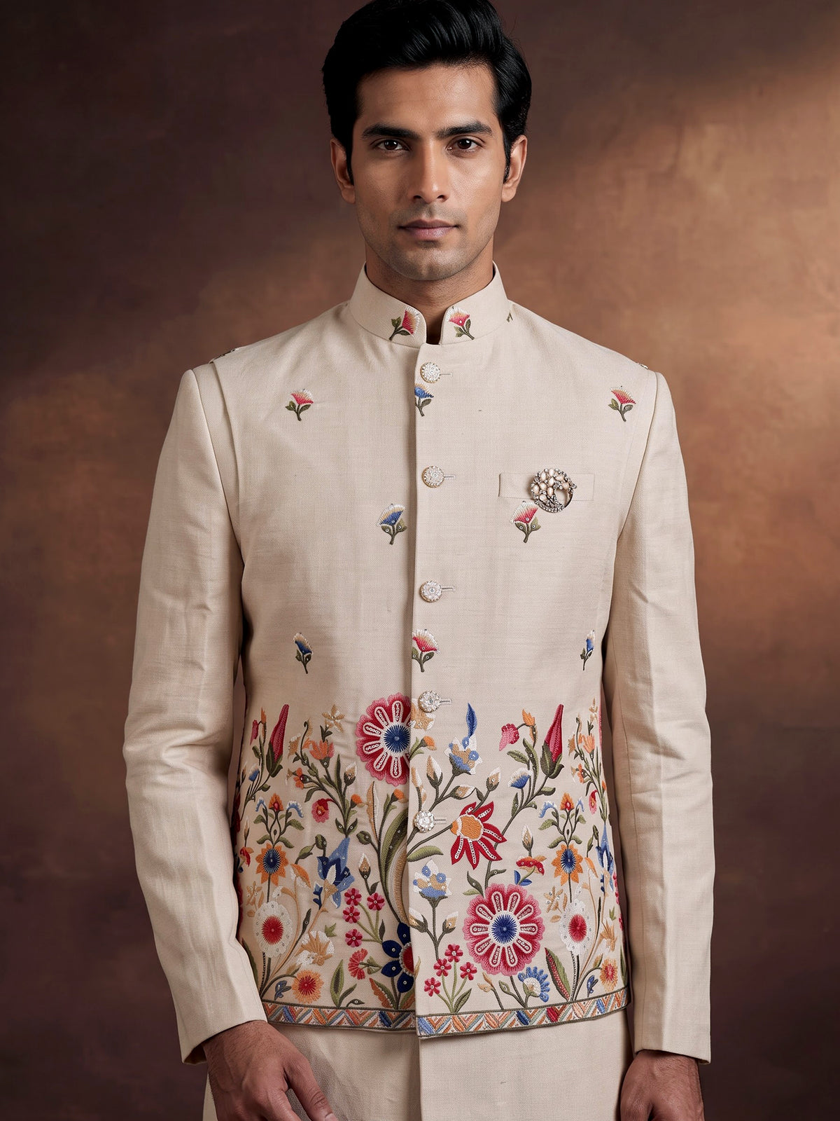 Cream botanical mens waistcoat set