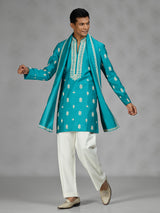 Firozi blue zardosi mens kurta suit
