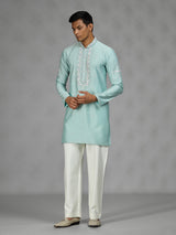 Firozi blue floral mens kurta pajama