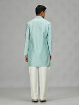 Firozi blue floral mens kurta pajama